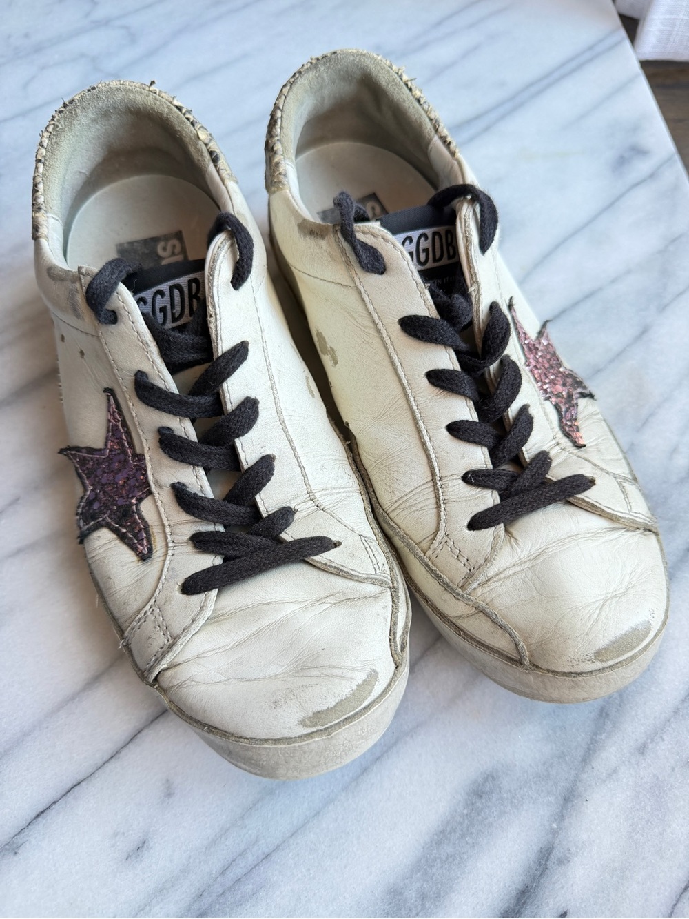 Golden Goose Superstar White Leather Sneakers Pink Glitter Star Women Size 6 - Picture 5 of 7